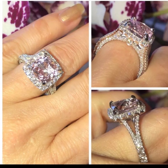 New 925 Silver 5 ct Pink Topaz Diamond Halo Engagement Ring - Picture 3 of 3